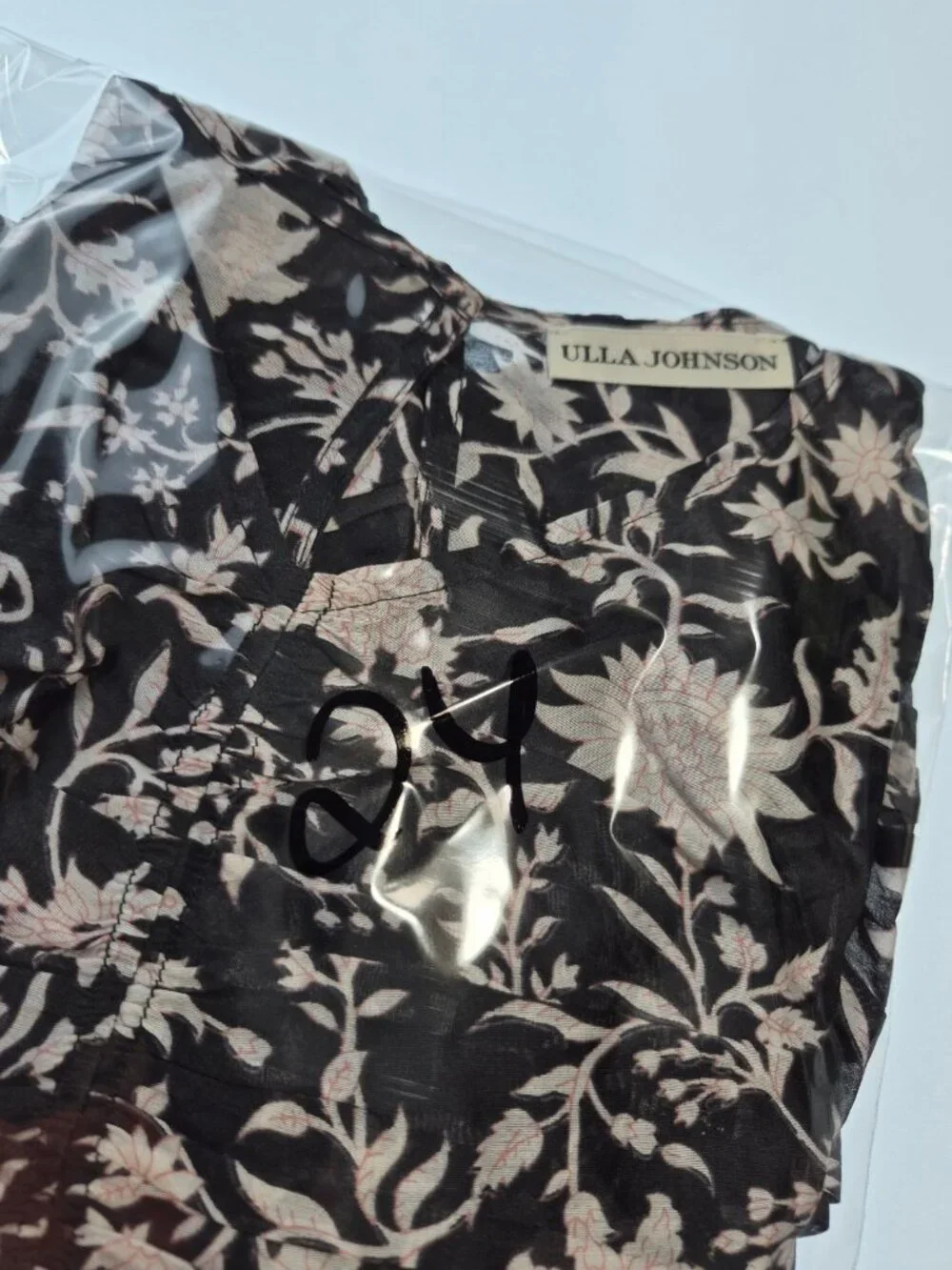 Ulla Johnson Posey Floral Silk Cotton Puff Sleeve Blouse Top Black White Sz 4